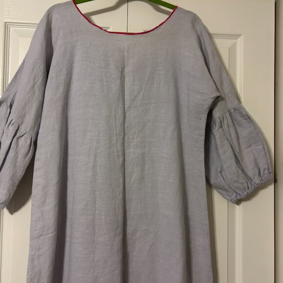 NINA LEUCA Sz XL Gray with Pink Trim 100% Linen 3/4 Sleeves Maxi Dress ITALY - Picture 7 of 8